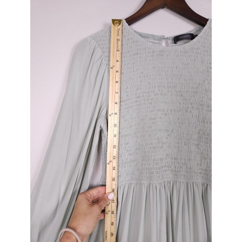 ZESICA Size L Smocked Long Sleeve Ruffle Hem Dress Light Sage Green - Picture 11 of 15